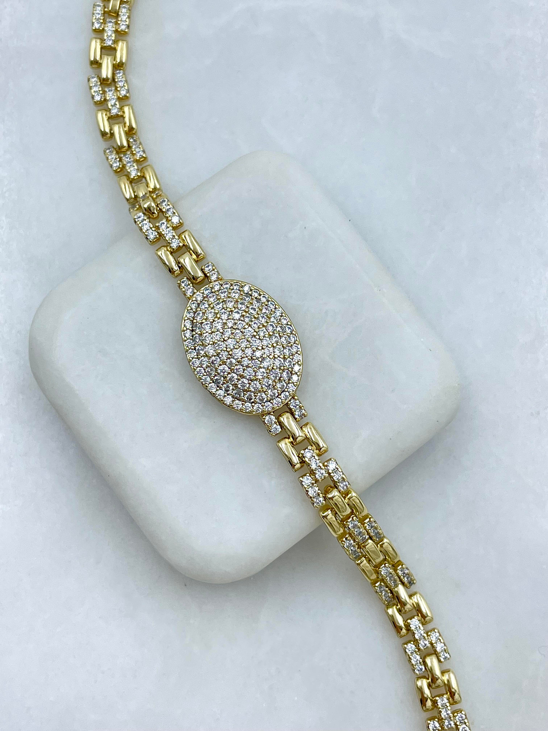 Özel Seri Zirkon Taşlı Daire Model Kordon Bileklik Gold