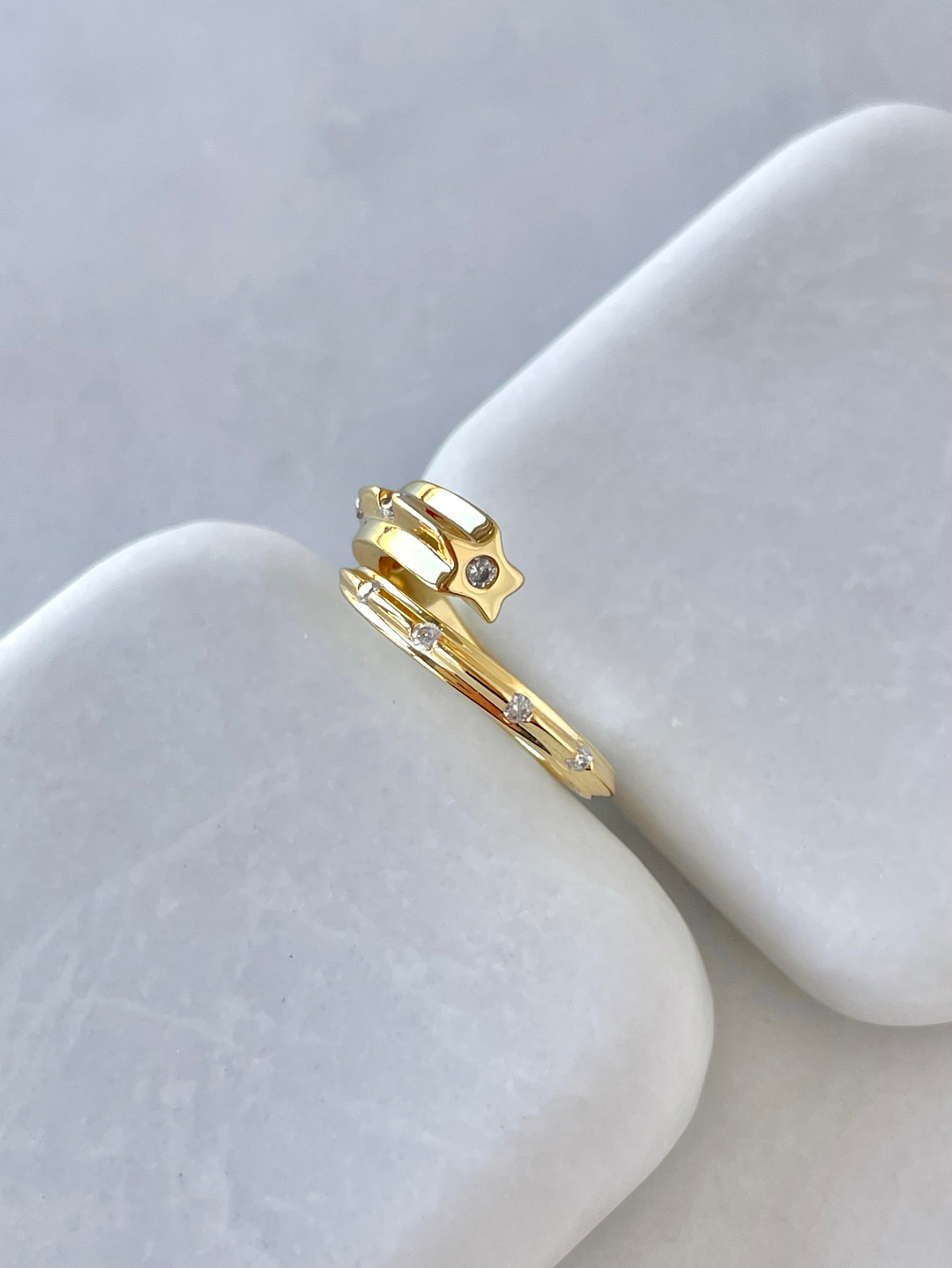 Altın Kaplama Zirkon Taşlı Yıldız Yüzük Gold