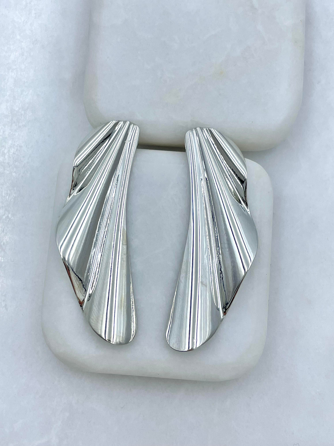 Altın Kaplama Dalga Plaka Küpe Gümüş