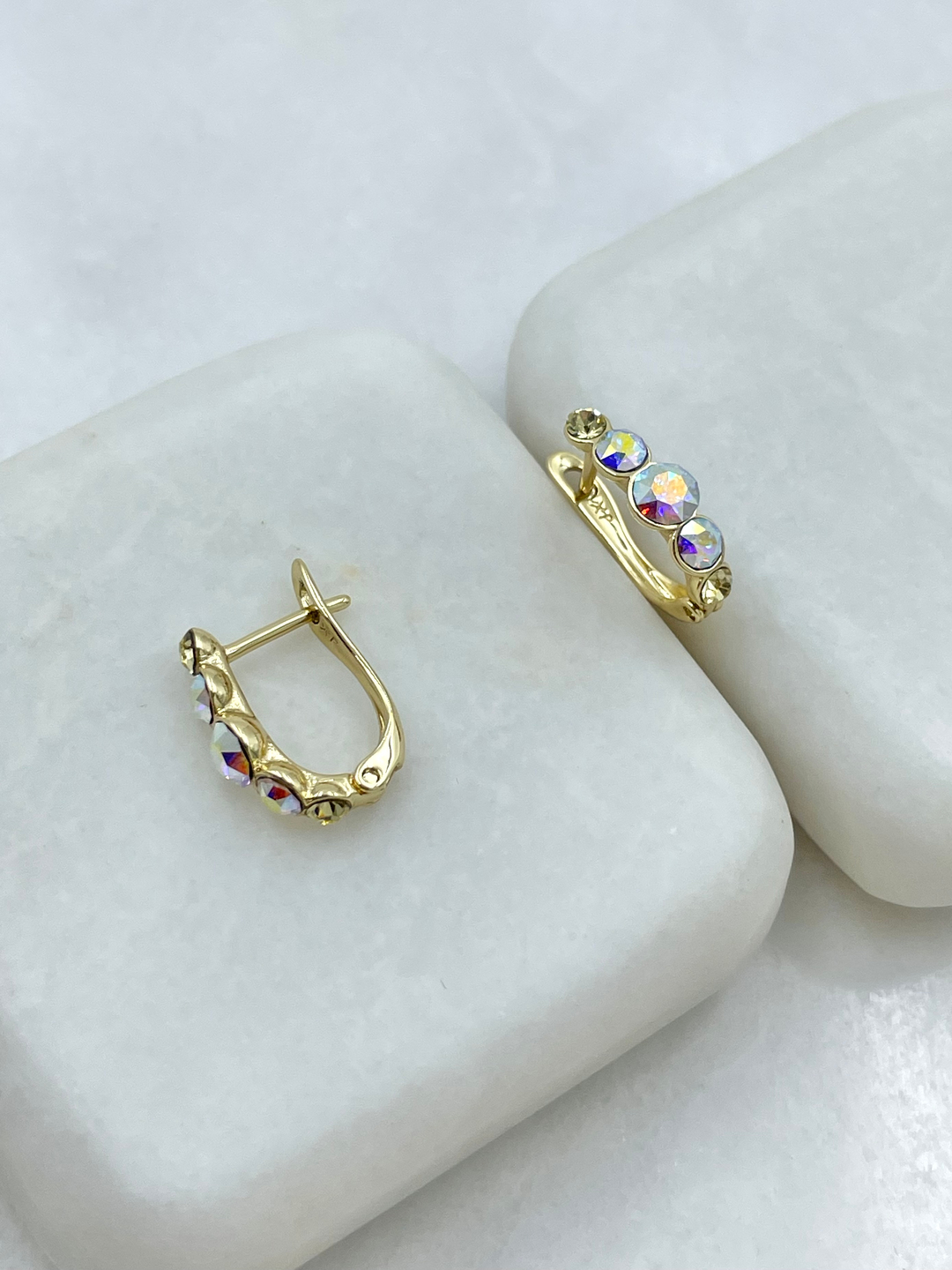 Özel Seri Büyük Küçük Swarovski Taşlı U Küpe Gold