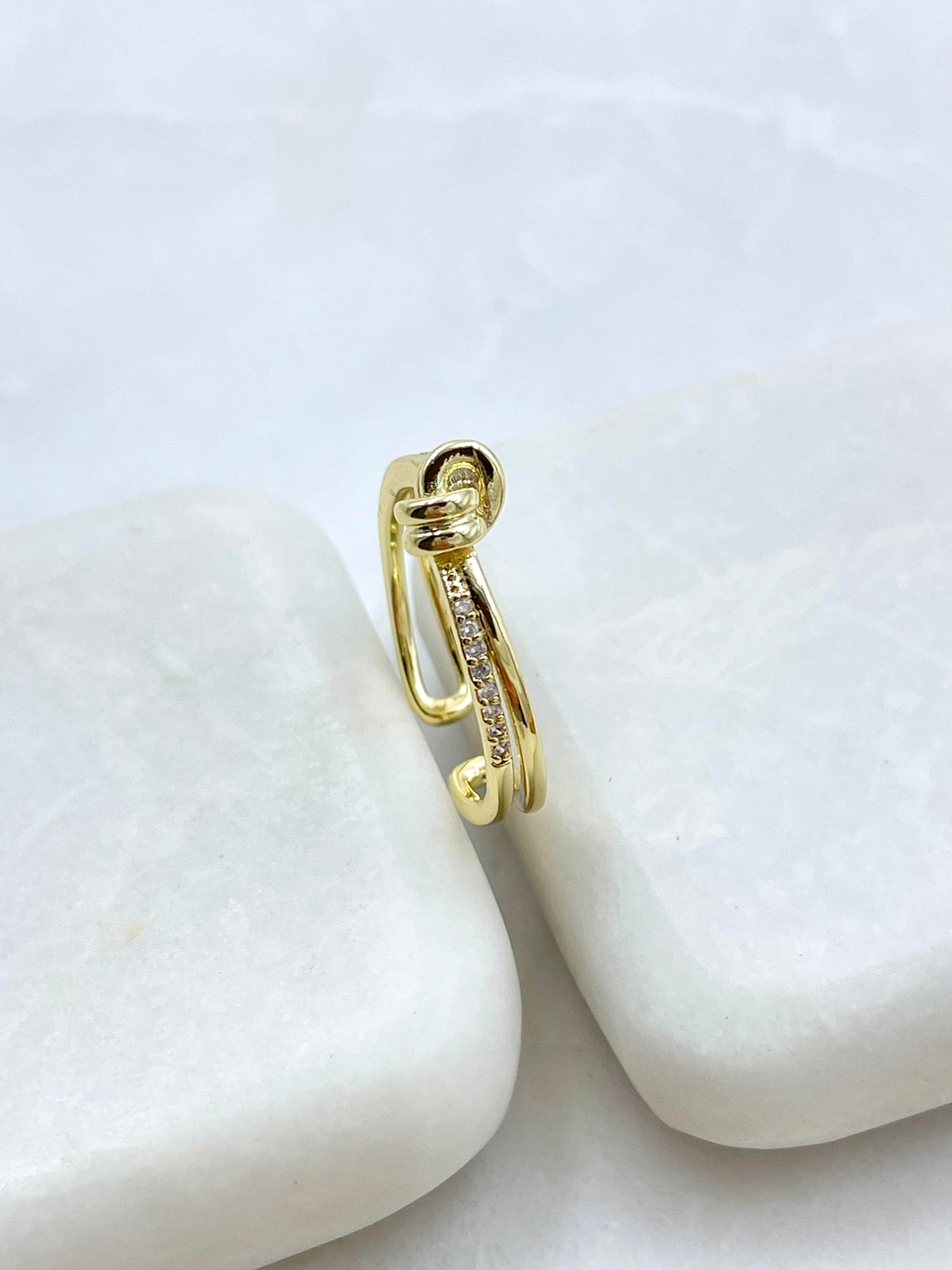 Altın Kaplama Gömme Taşlı Düğüm Model Yüzük Gold