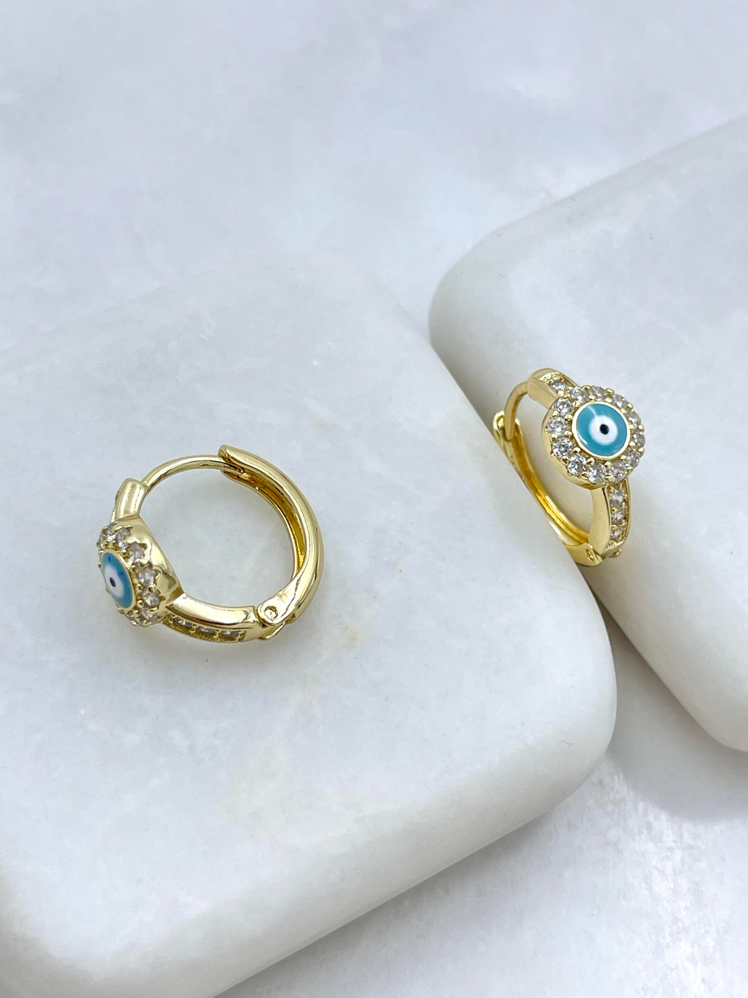 Özel Seri Kristal Taşlı Nazar Model Halka Küpe Gold