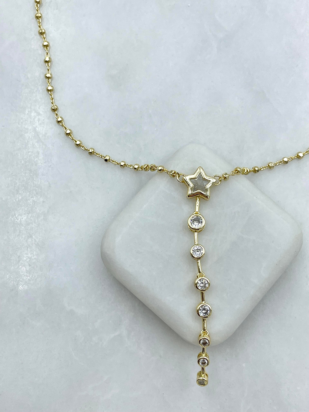 Altın Kaplama Kristal Taşlı Yıldız Model Y Kolye Gold