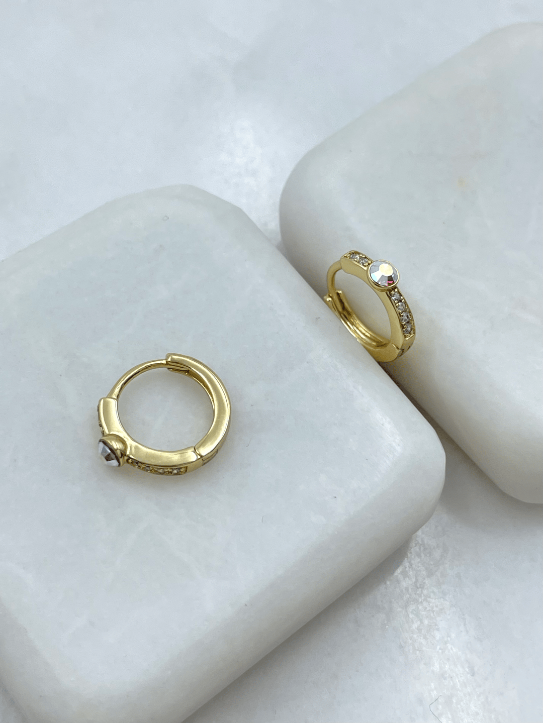 Özel Seri Minik Swarovski Taşlı Halka Küpe Gold