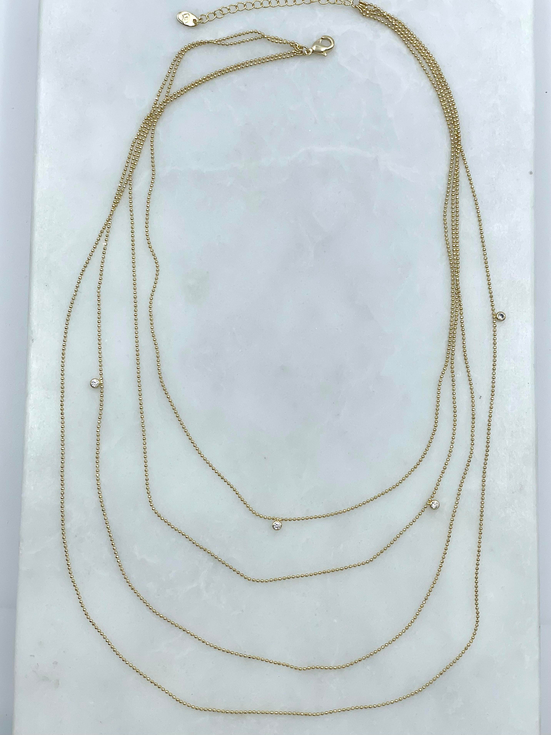 Altın Kaplama Minimal Kristal Taşlı Dörtlü Zincir Kolye Gold