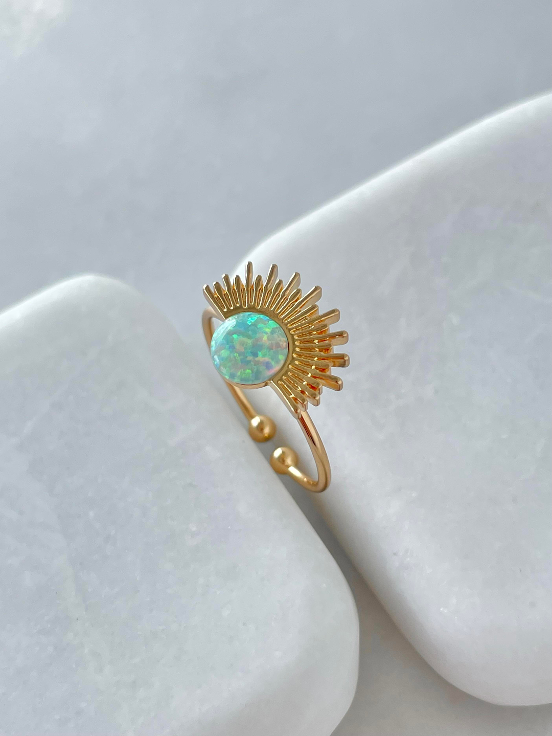 Altın Kaplama Opal Taşlı Güneş Model Yüzük Turkuaz Renk