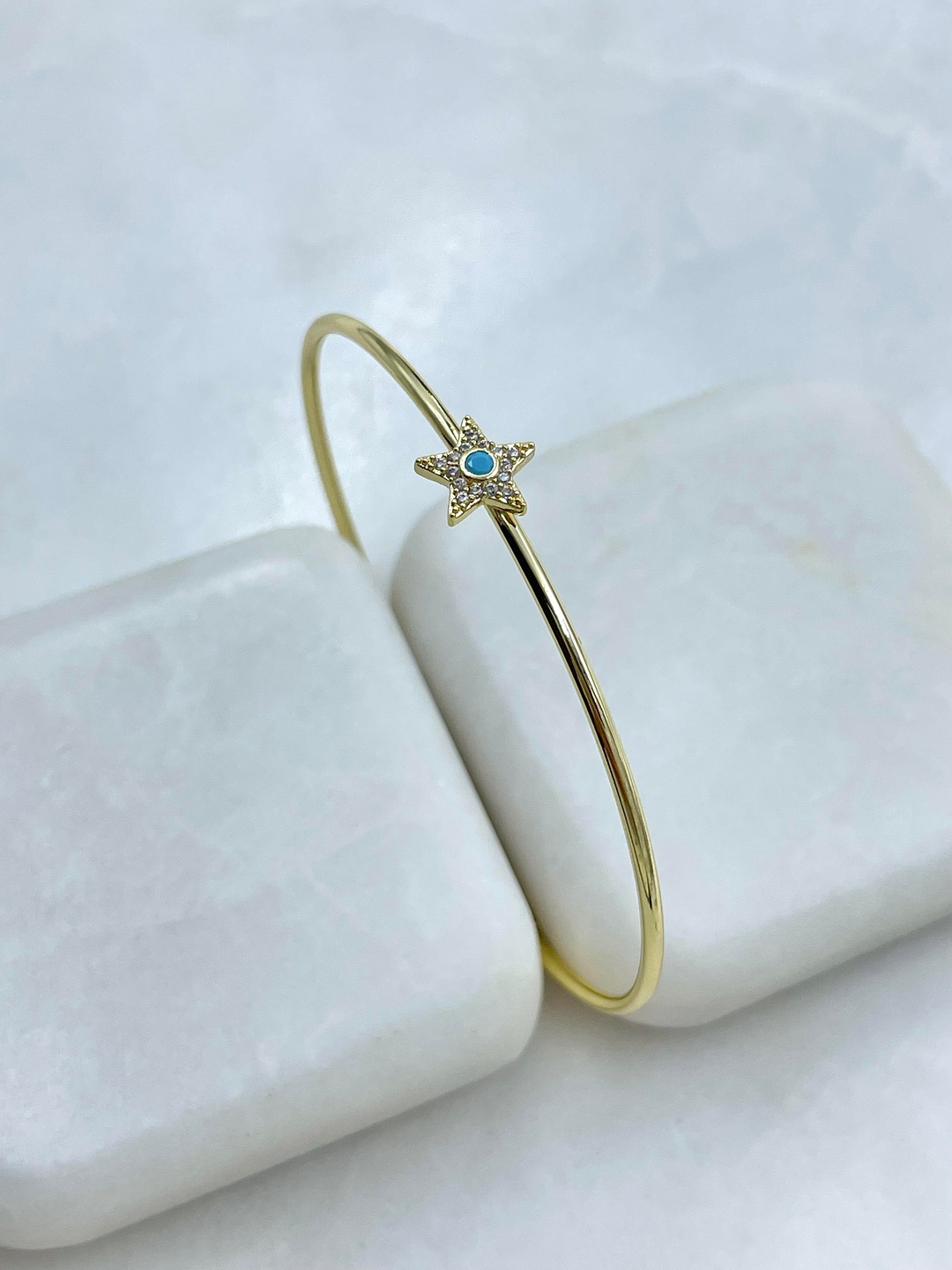 Altın Kaplama Mavi Taşlı Yıldız Model Kelepçe Bileklik Gold