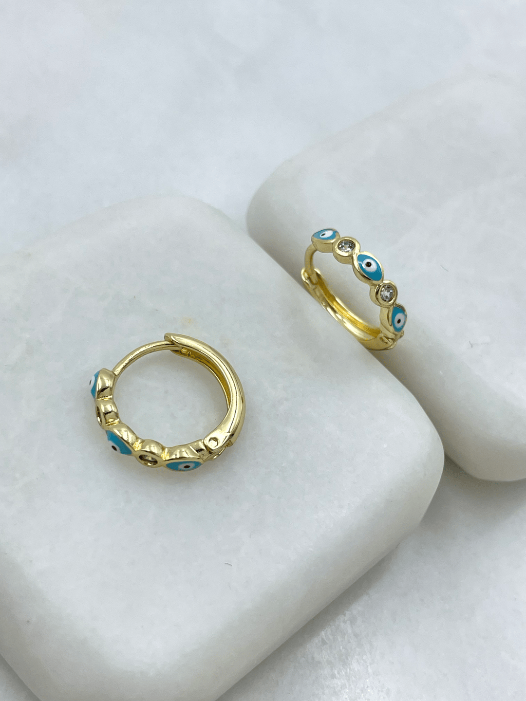 Özel Seri Göz ve Kristal Taşlı Halka Küpe Gold