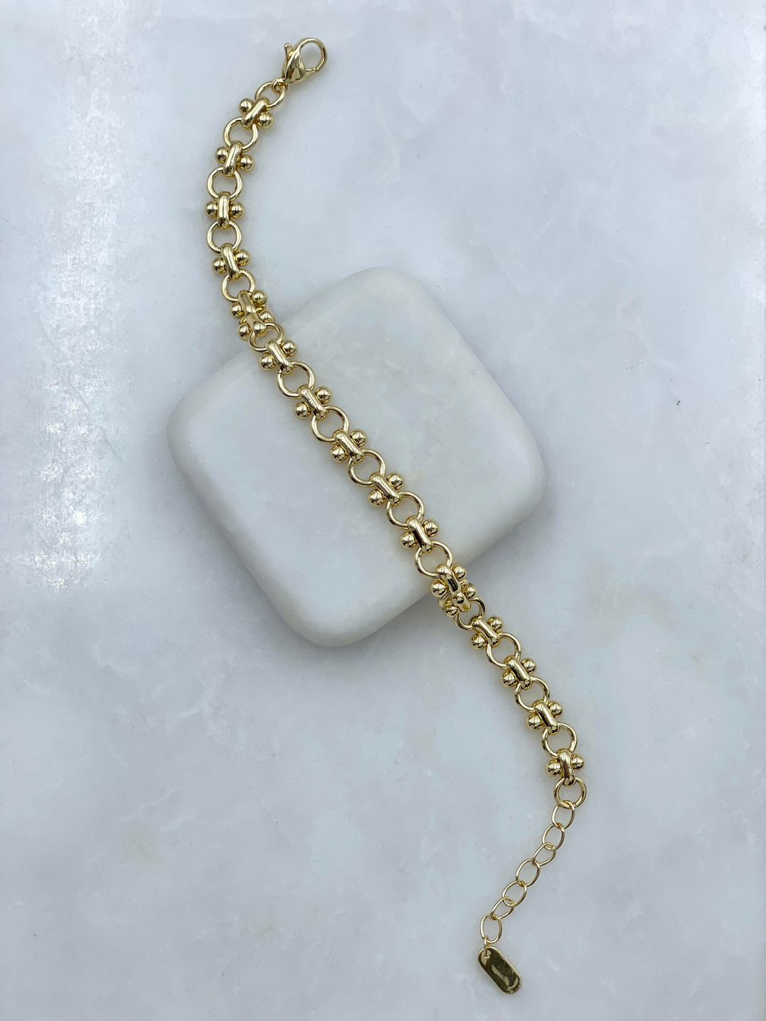 Altın Kaplama Topçuk ve Daire Geçmeli Bileklik Gold