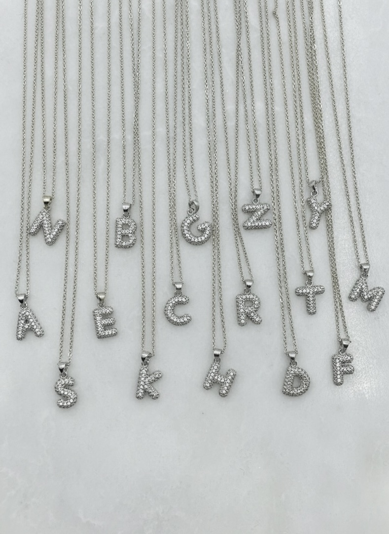 Altın Kaplama Gömme Taşlı Küçük Bombeli Harf Kolye Gümüş