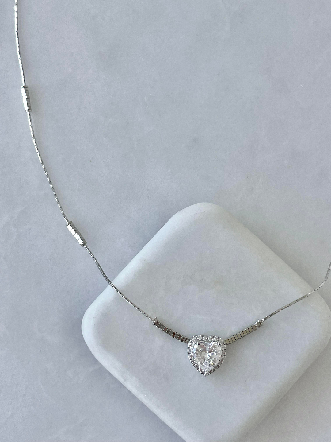 Altın Kaplama Minik Küp Zincir Kristal Kalp Kolye Gümüş