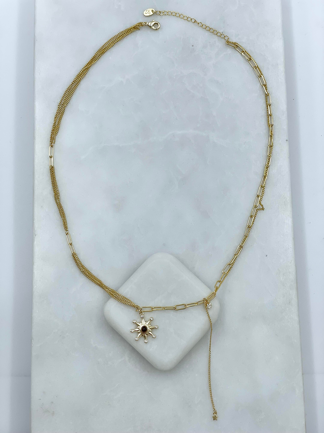 Altın Kaplama Yıldız Sallantılı Tasaım Zincir Kolye Gold