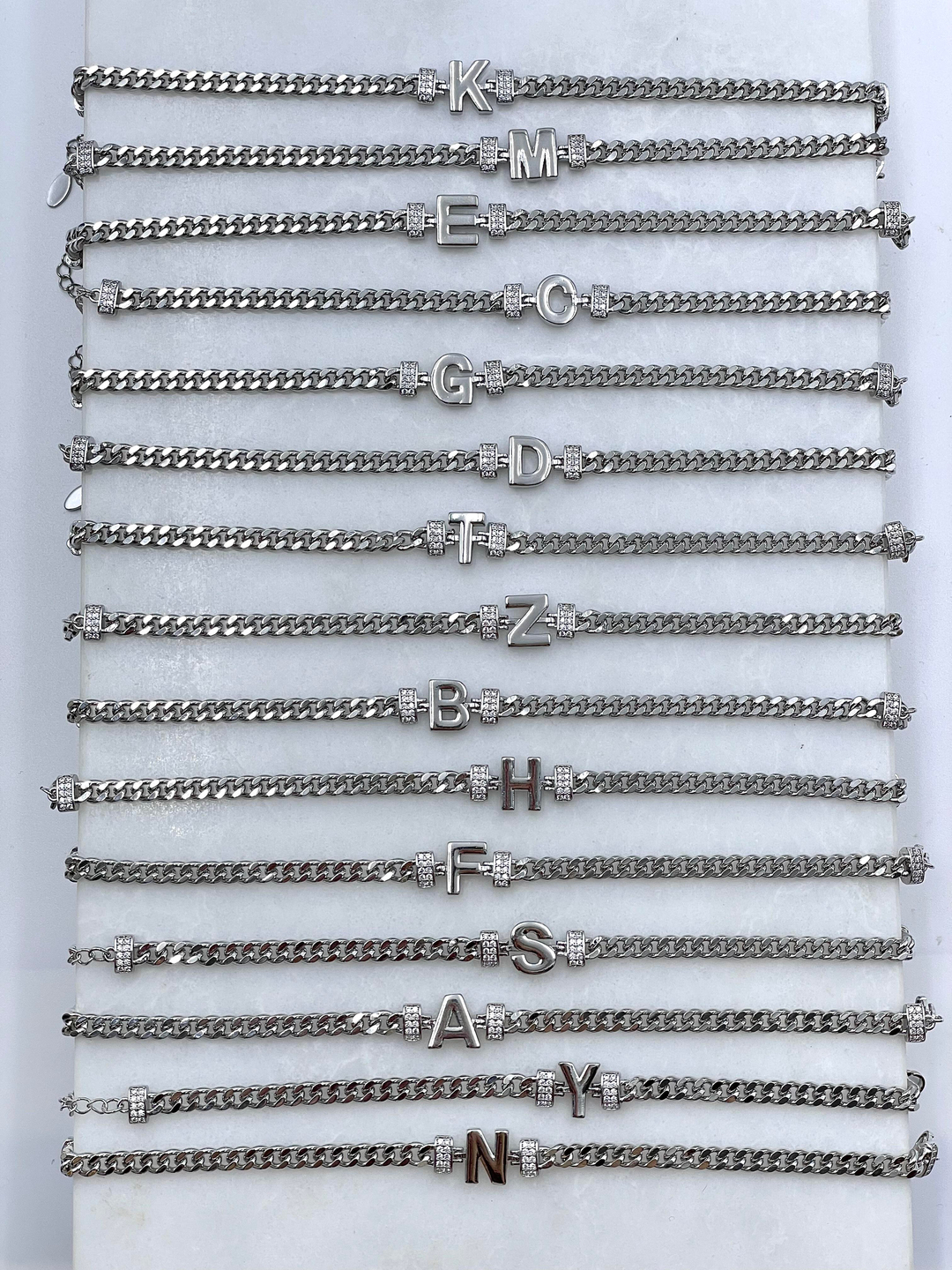 Altın Kaplama Harfli Zincir Bileklik Gümüş