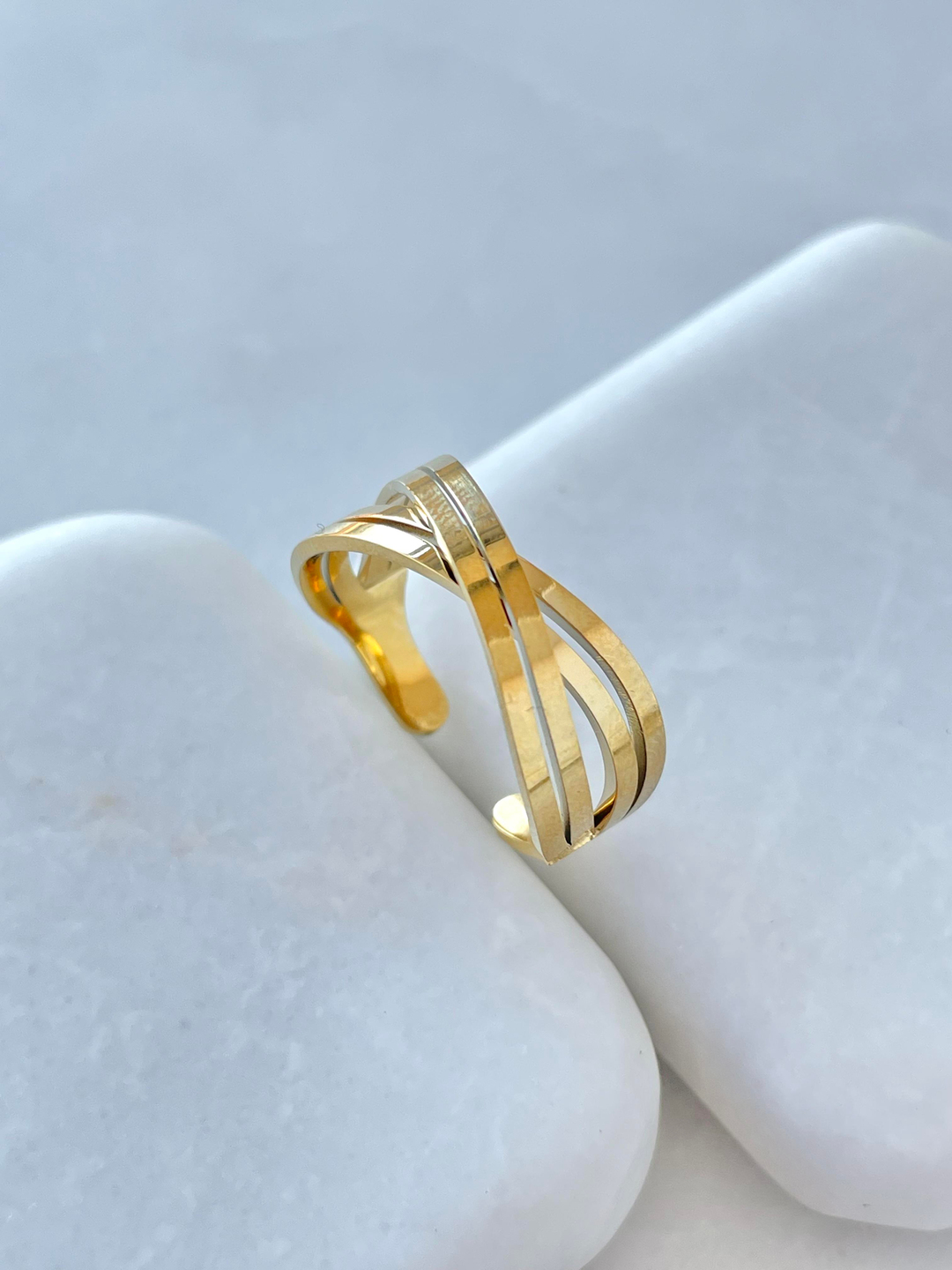 Çelik Dört Sıra Çapraz Yüzük Gold