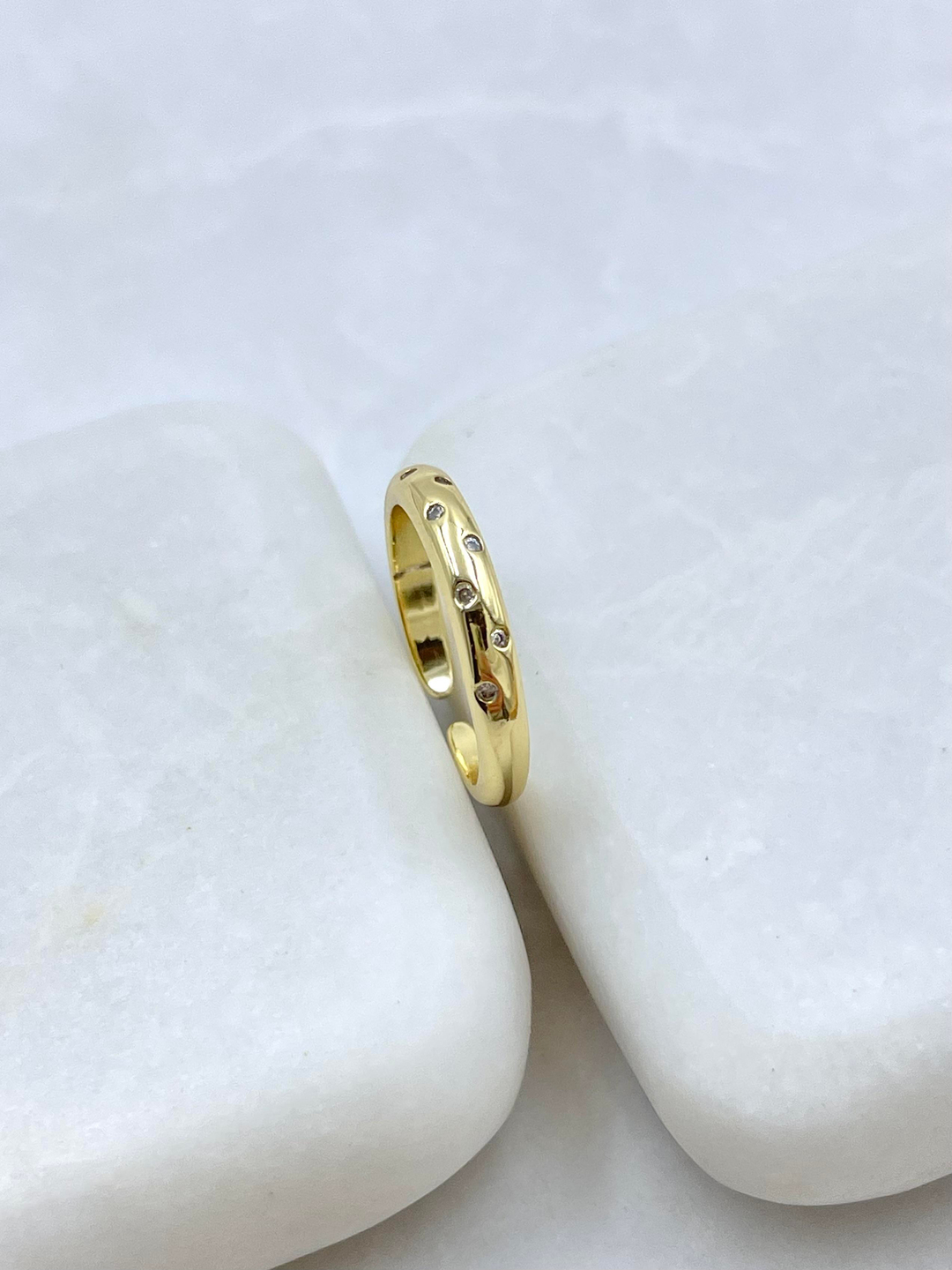 Altın Kaplama Minimal Kristal Taşlı Serçe Parmak Yüzüğü Gold