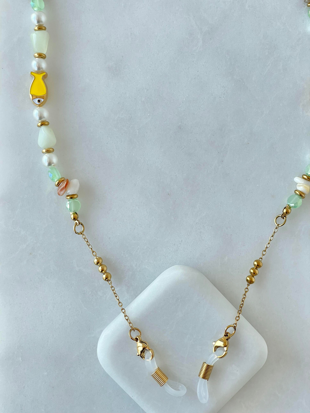 Çelik Balık Model İncili Gözlük Zinciri Gold