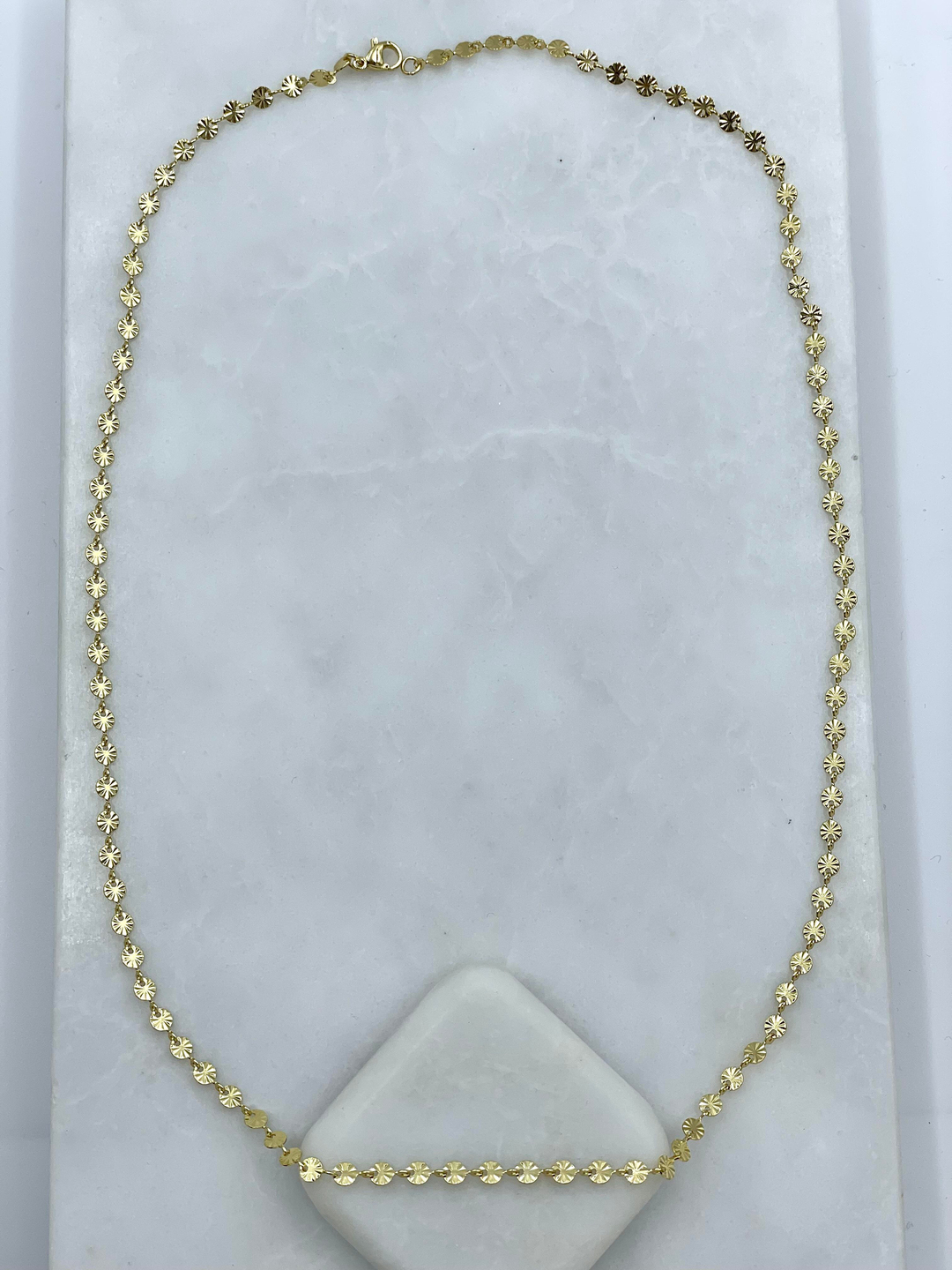 Altın Kaplama Lazer Kesim Pul Plaka Zincir Kolye 60 cm Gold