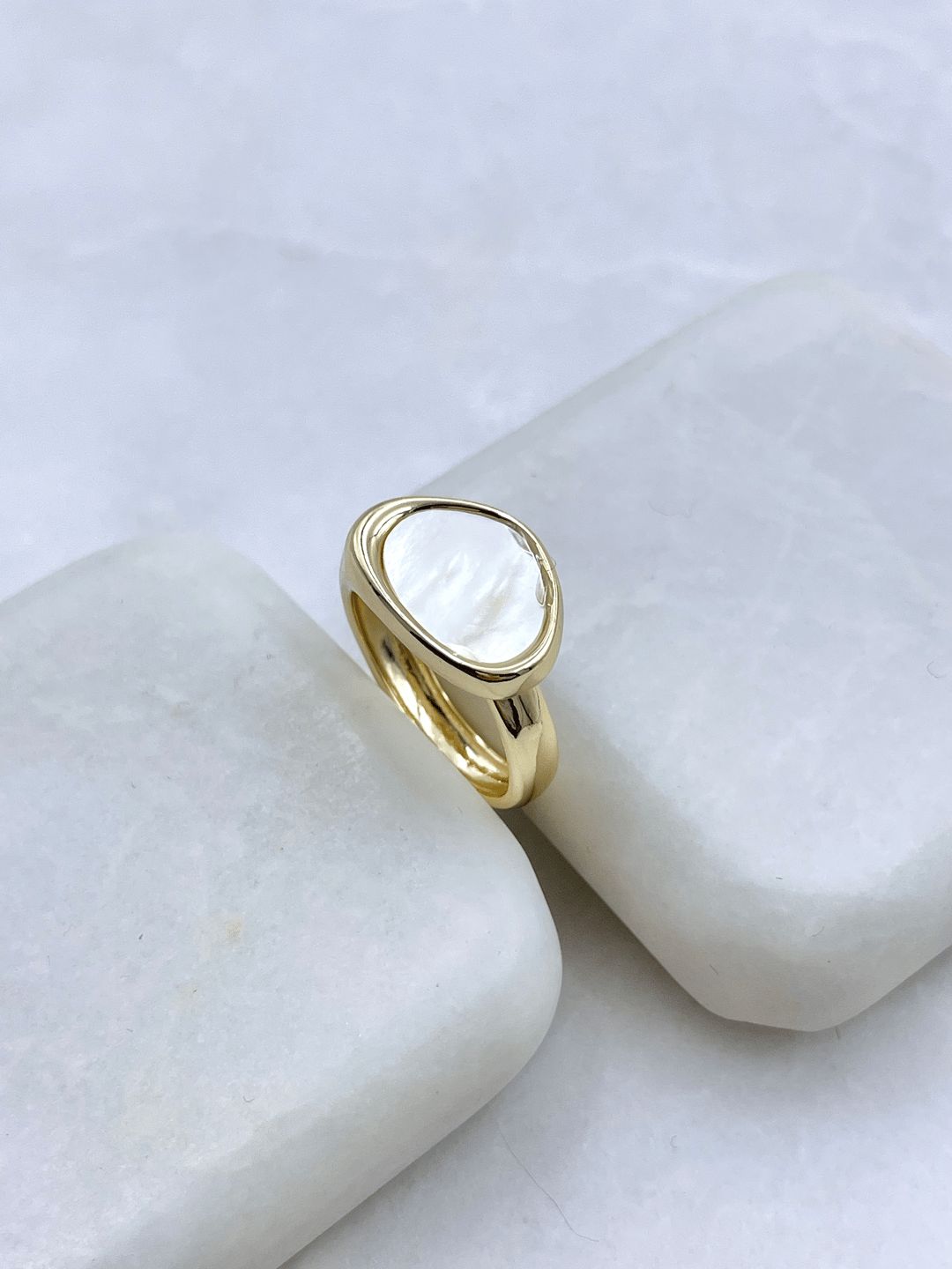 Altın Kaplama Gerçek Sedef Oval Yüzük Gold