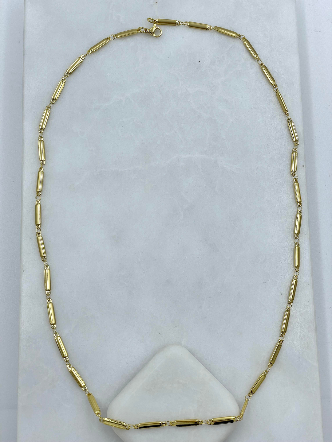 Altın Kaplama Sütun Zincir Plaka Kolye 60 cm Gold