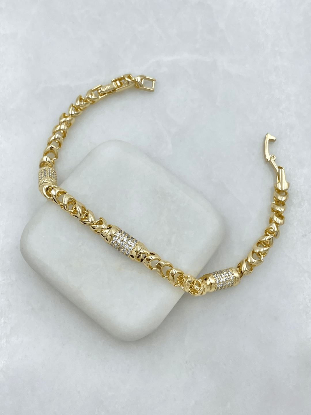 Özel Seri Üçlü Silindir Tasarım Zincir Bileklik Gold