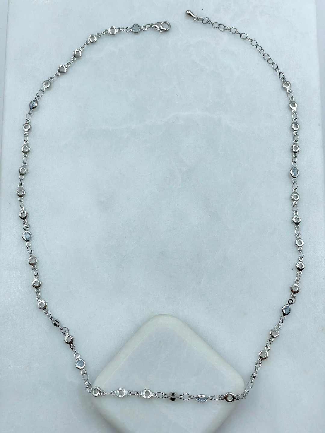 Altın Kaplama Kristal Daire Zincir Kolye Gümüş