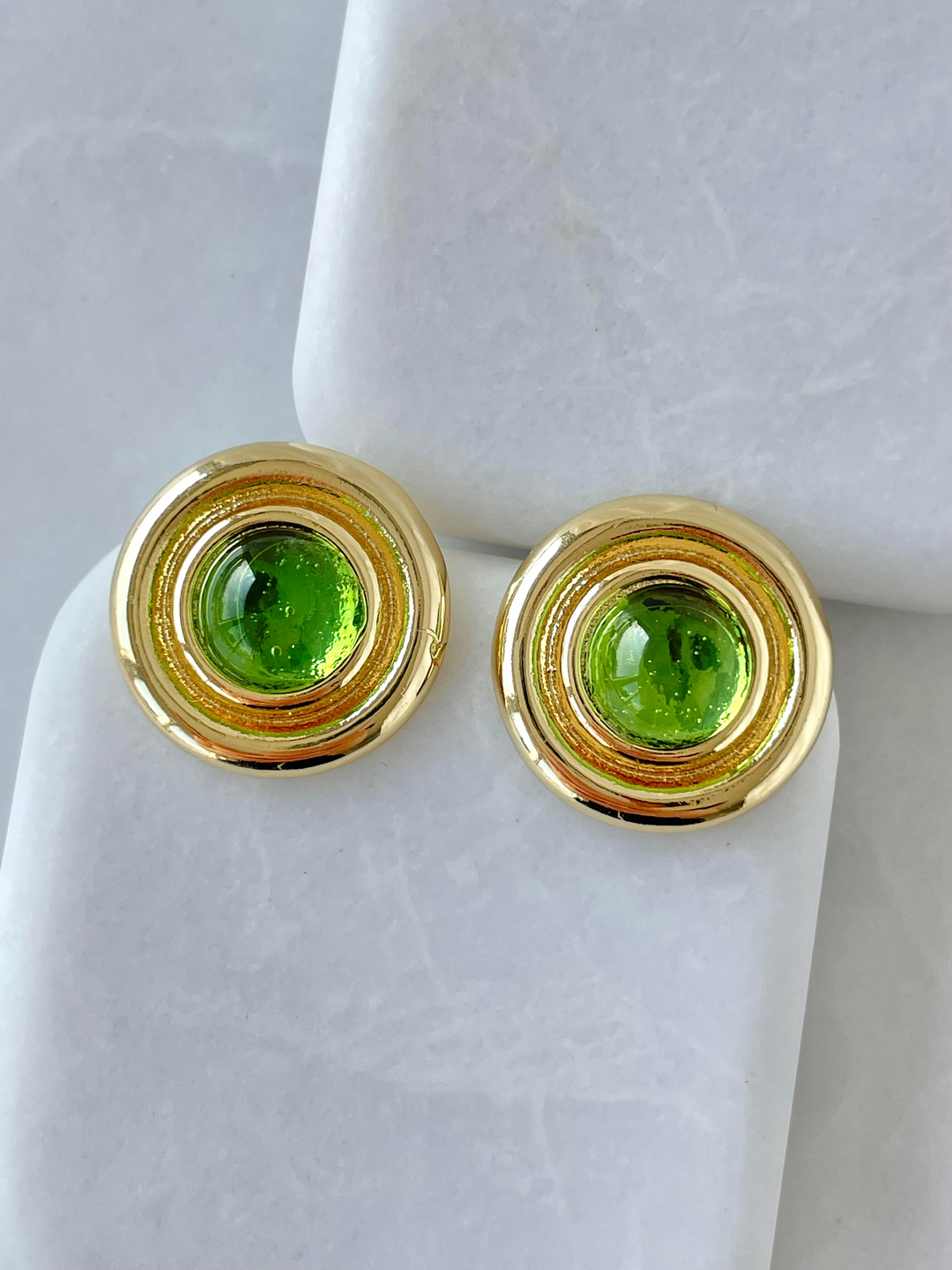 Altın Kaplama Parlak Taşlı Daire Küpe Yeşil