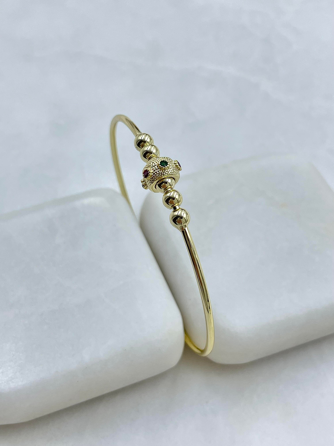 Altın Kaplama Renkli Taşlı Minimal Kelepçe Bileklik Gold