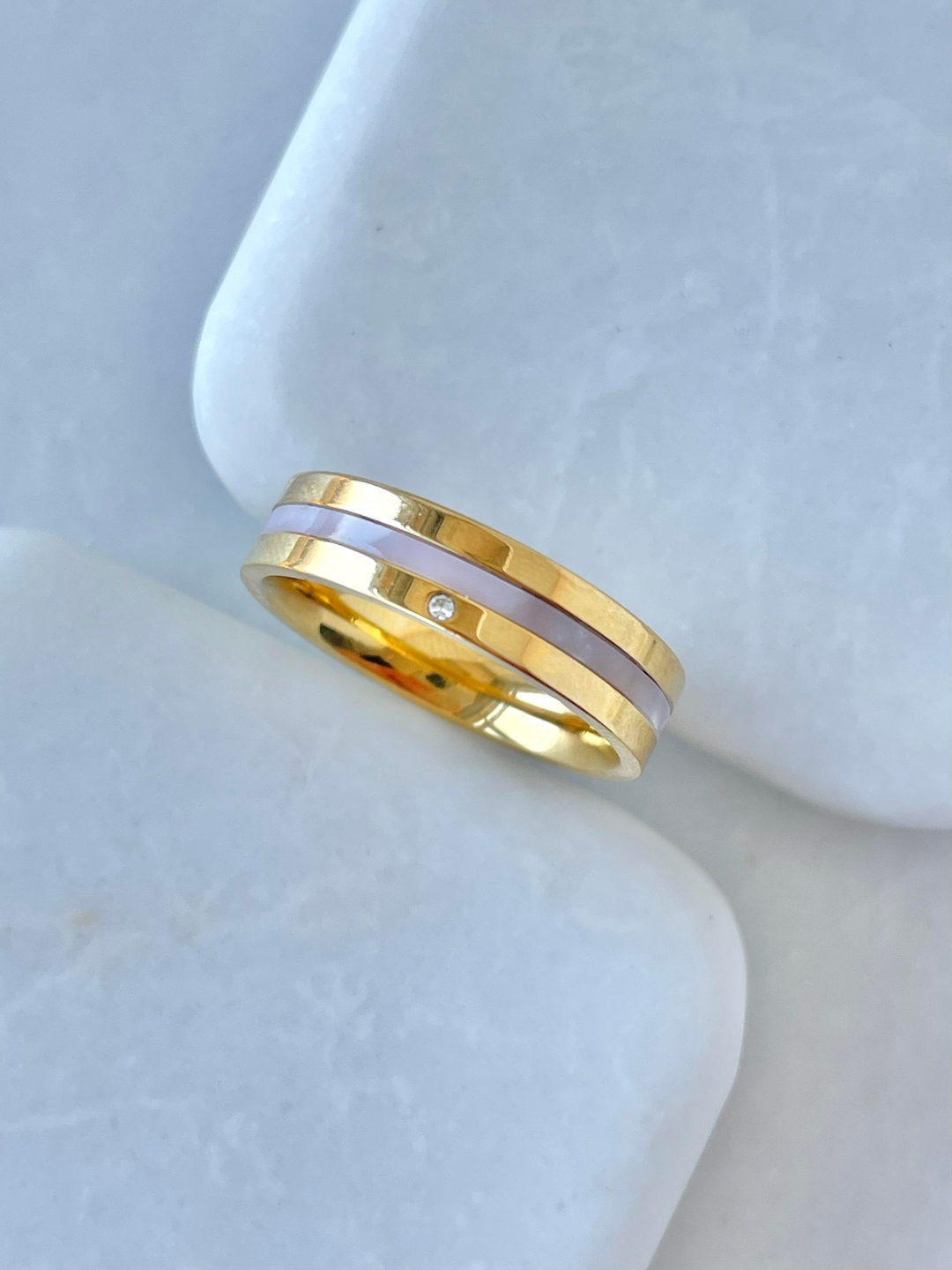 Çelik Akrilik Şerit Yüzük Gold