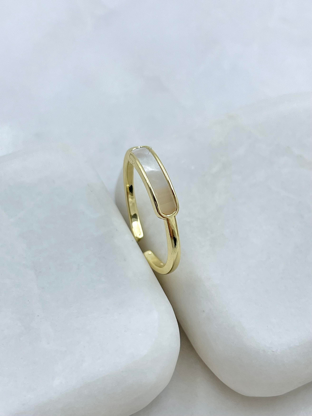 Altın Kaplama Gerçek Sedef Taşlı Çubuk Yüzük Gold