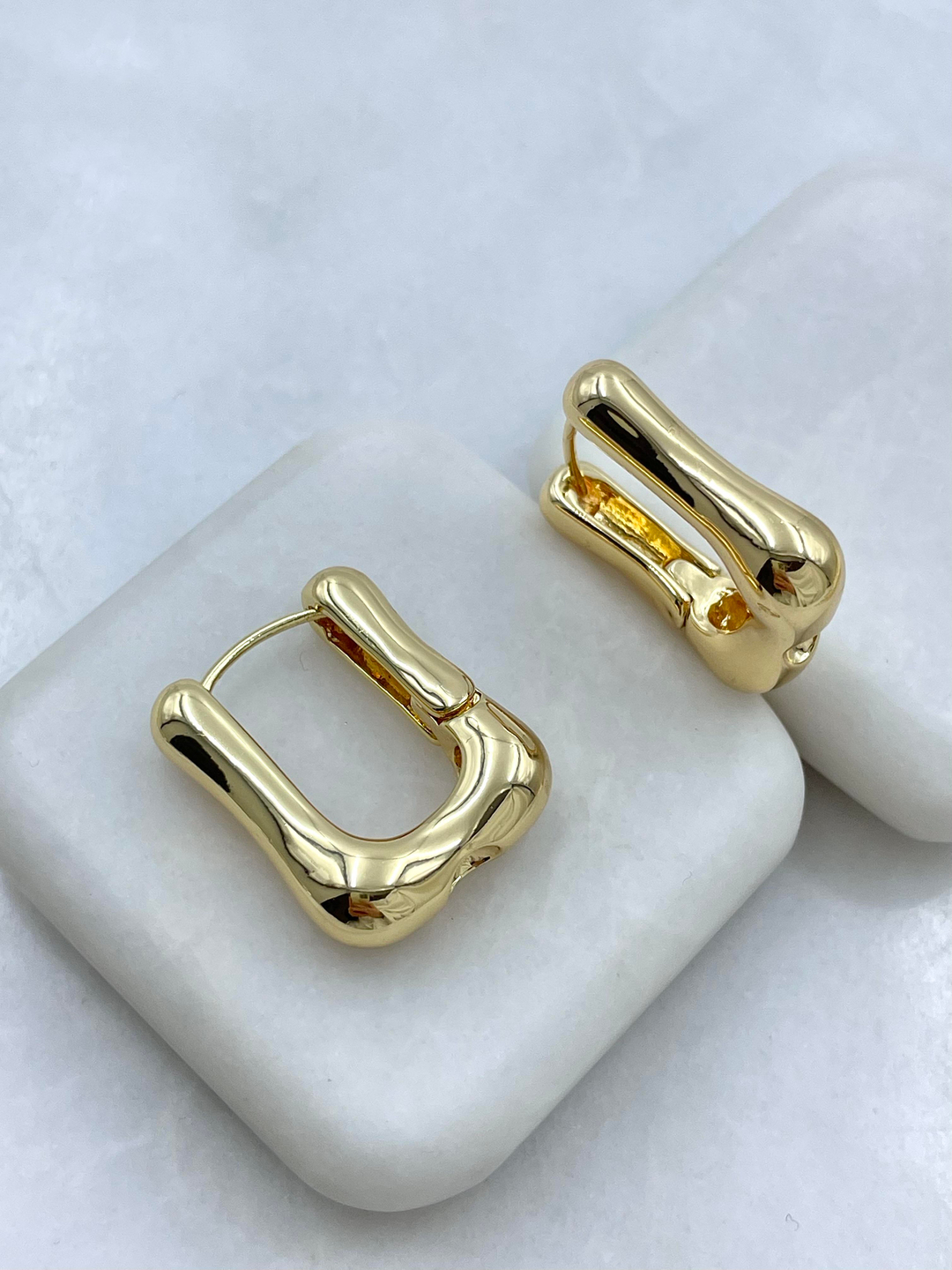 Altın Kaplama Bombe Dikdörtgen Küpe Gold