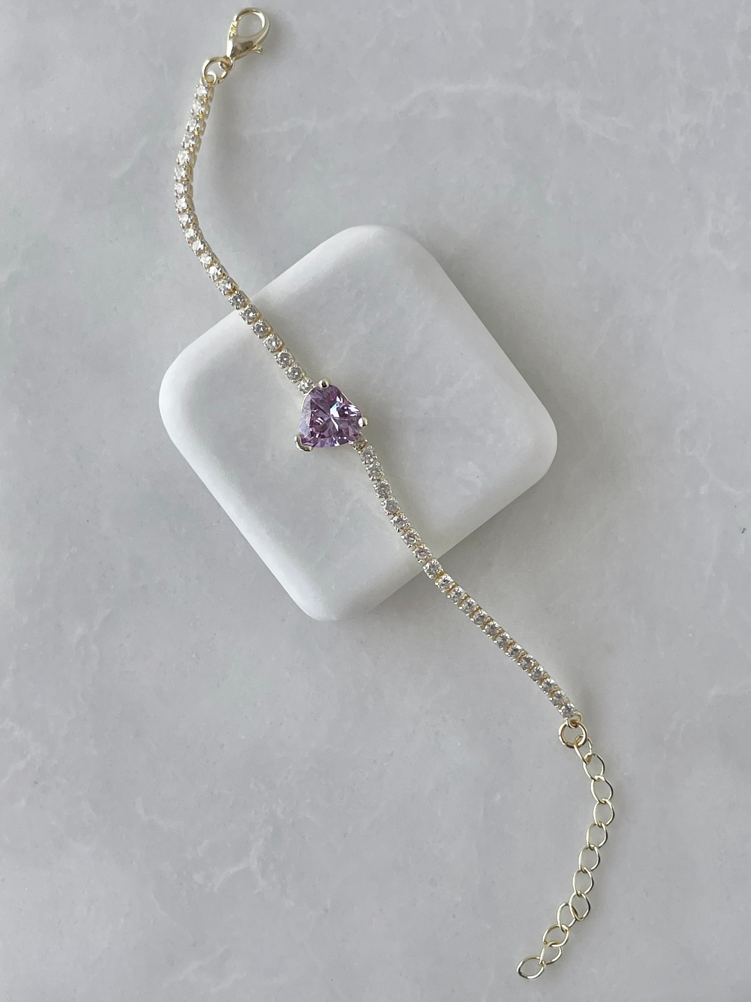 Kalp Kristal Su Yolu Bileklik Mor