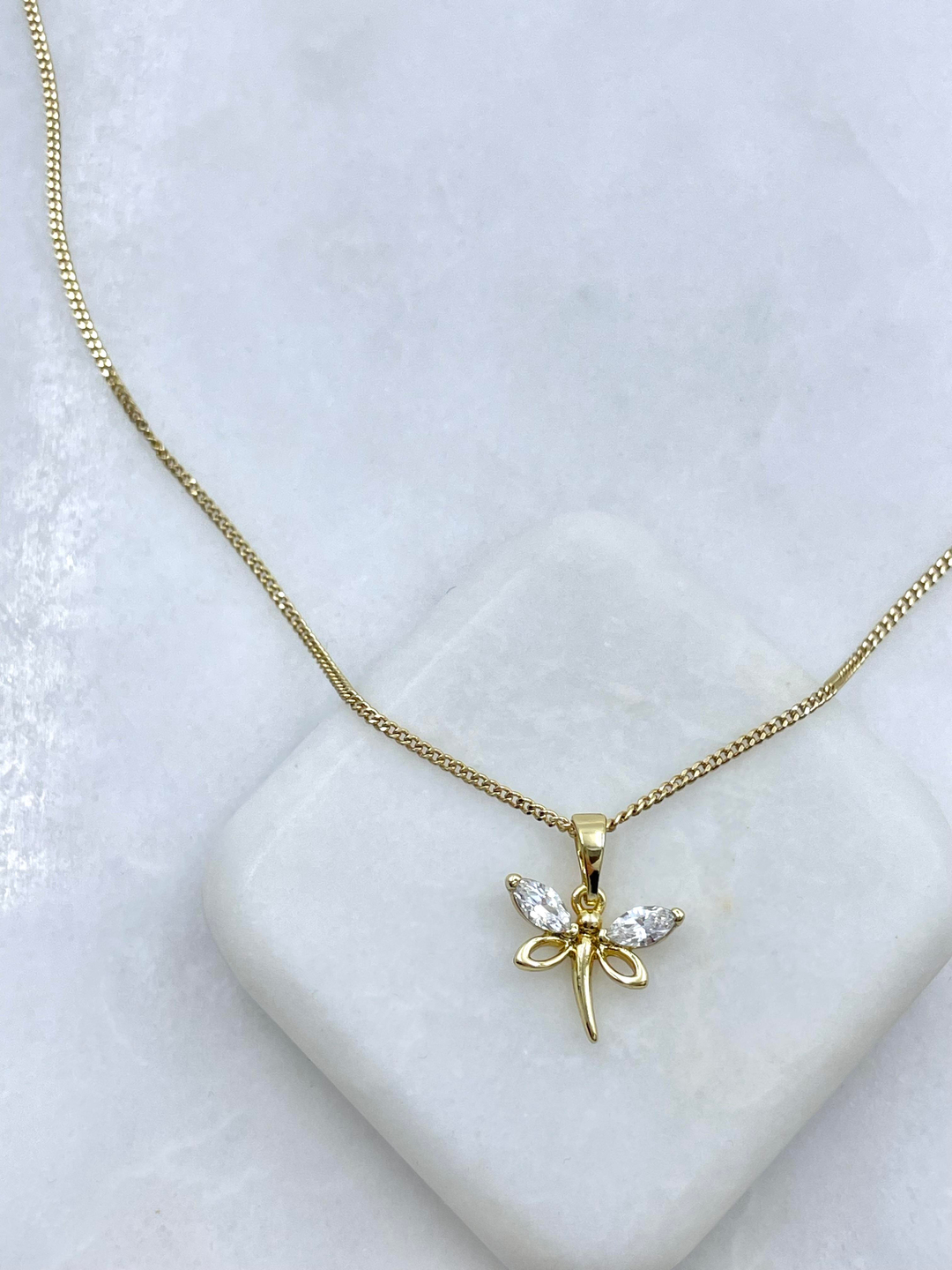 Özel Seri Kristal Taşlı Yusufçuk Model Zincir Kolye 45 cm Gold