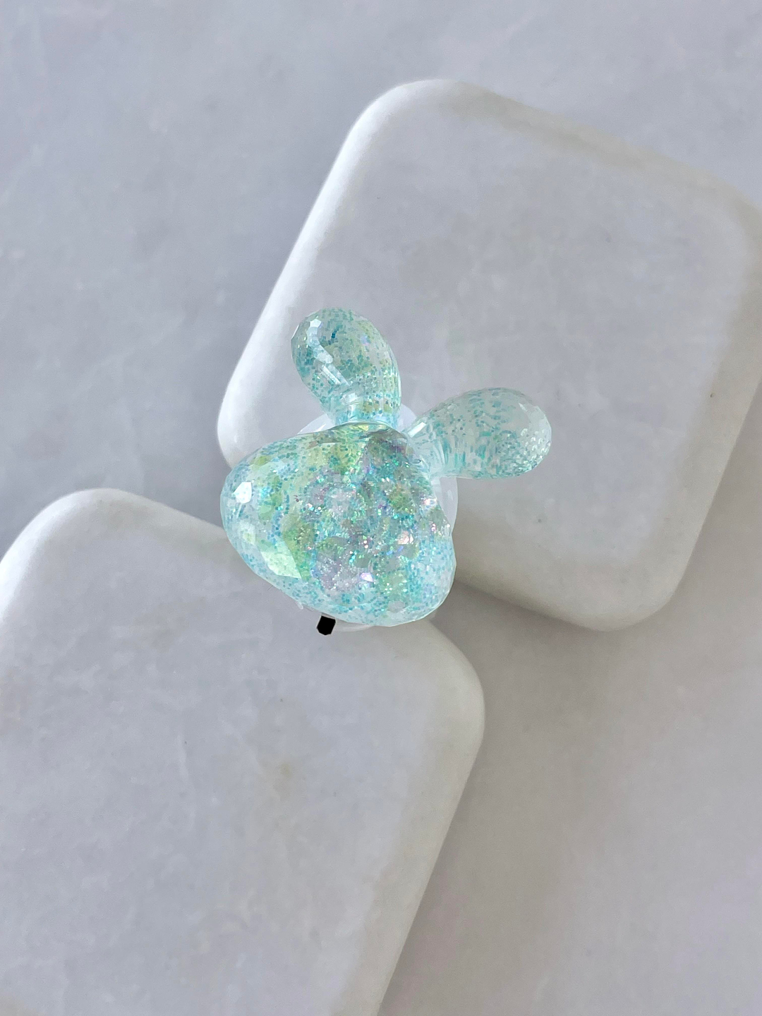 Işıklı Simli Turkuaz Tavşan Yüzük