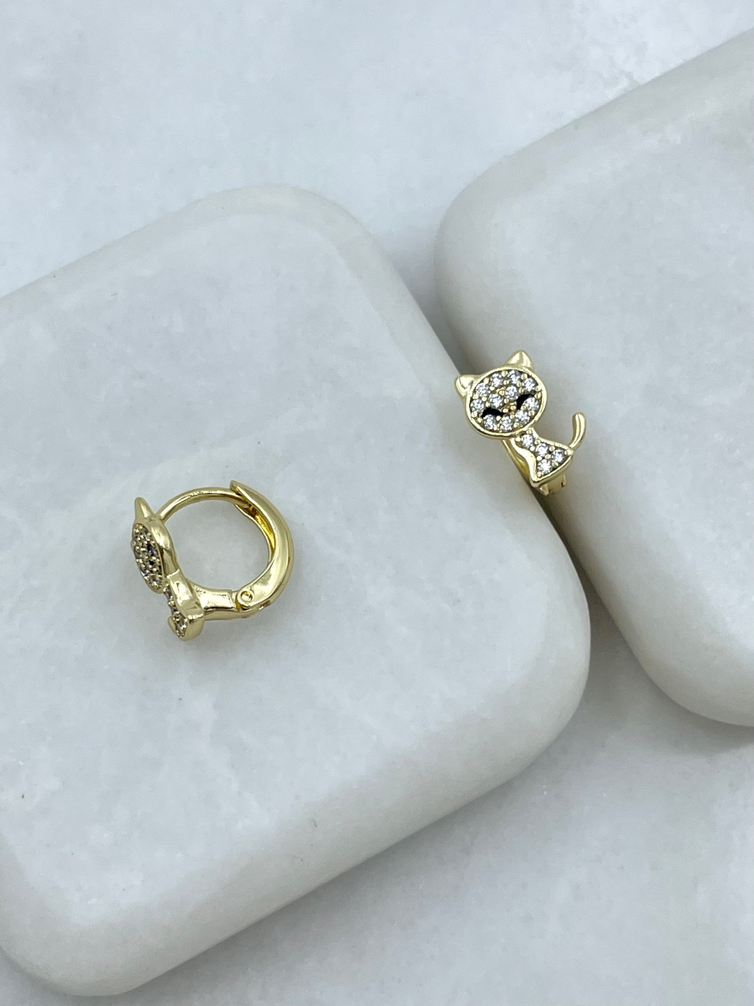 Özel Seri Kristal Taşlı Kedi Halka Küpe Gold