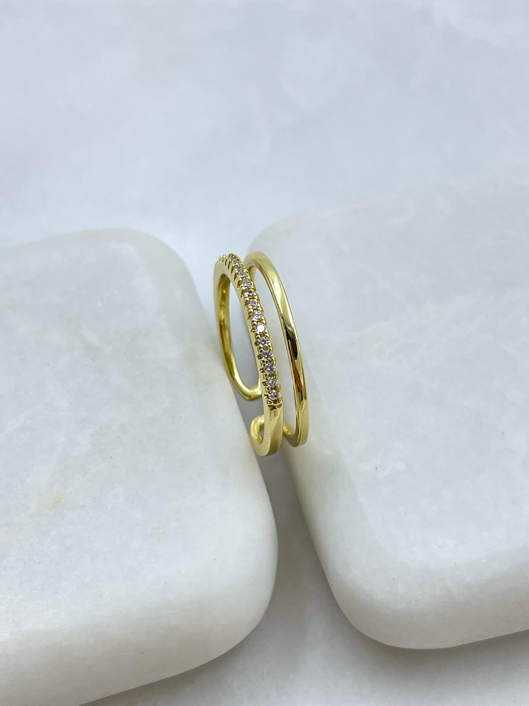 Altın Kaplama Gömme Taşlı İkili  Model Yüzük Gold