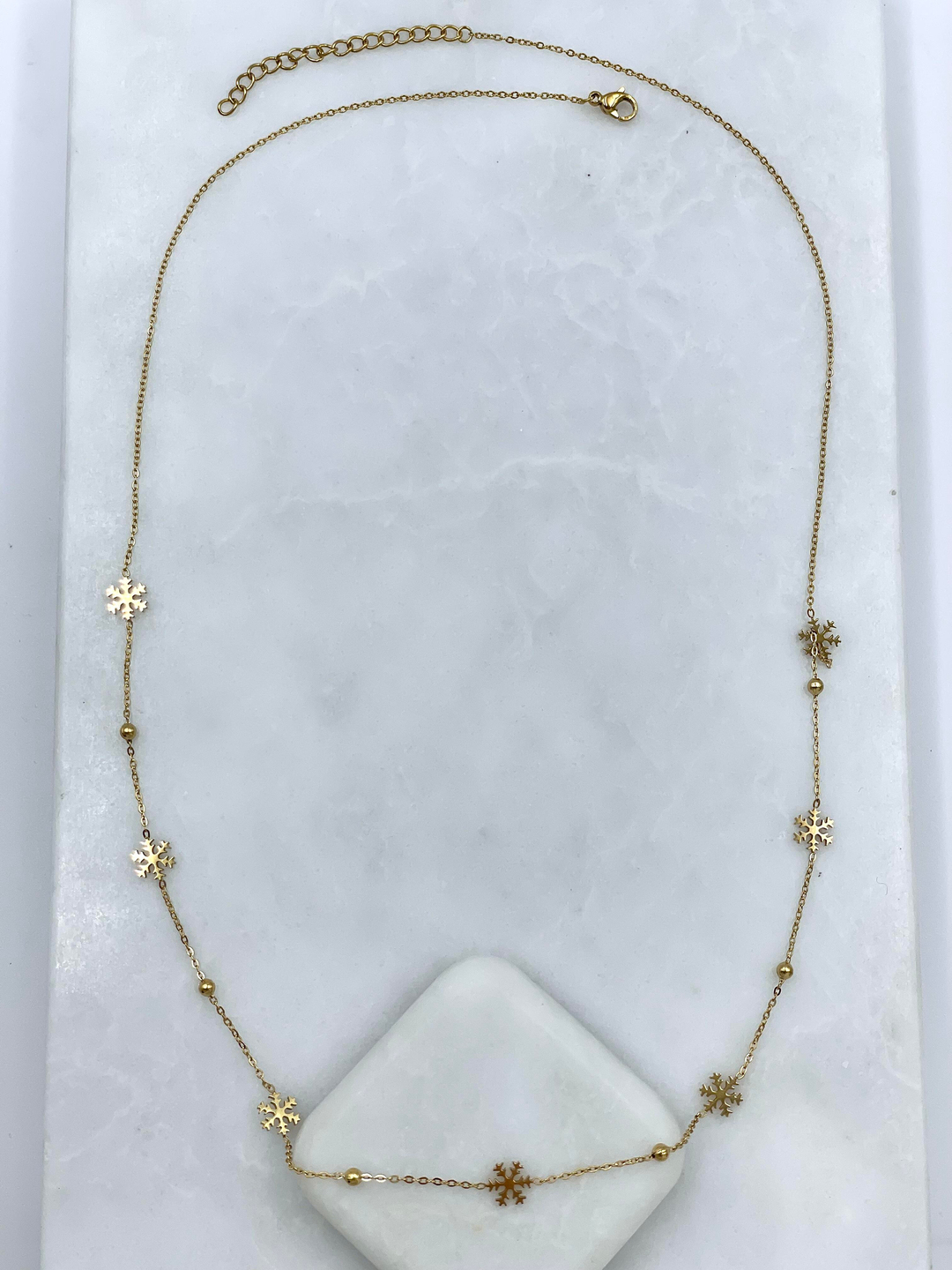 Çelik Kar Tanesi ve Topçuk Zincir Kolye Gold