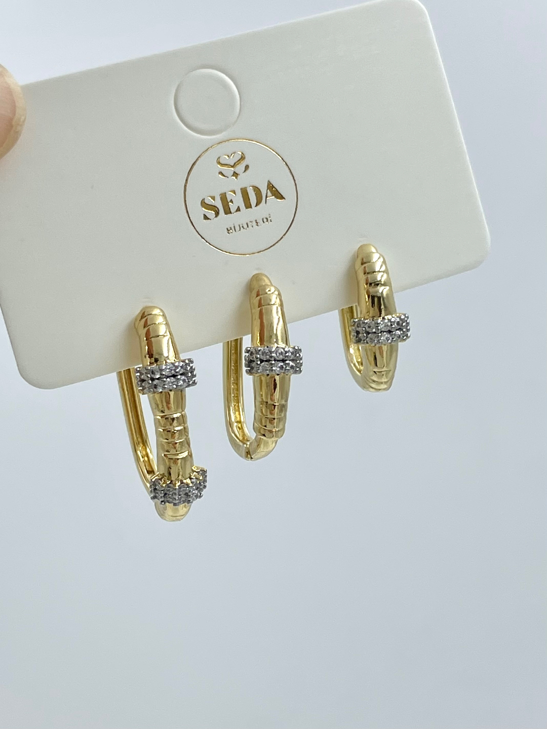 Altın Kaplama Üçlü Çift Renk U Set Küpe Gold