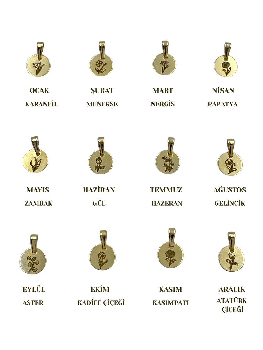 Doğum Ayı Çiçeği Kolye Ucu Gold