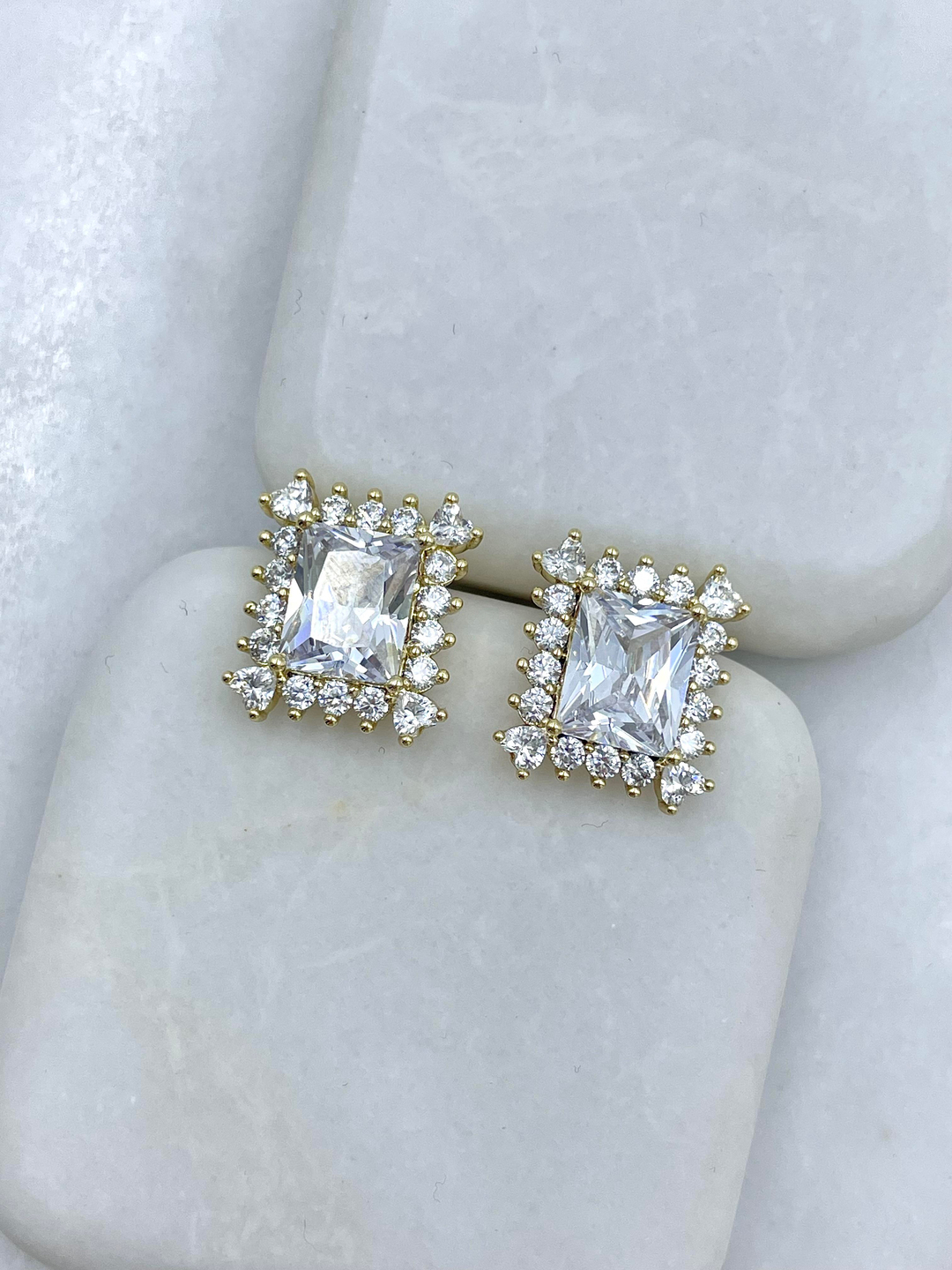 Özel Seri Kare Kristal Taş Küpe Gold