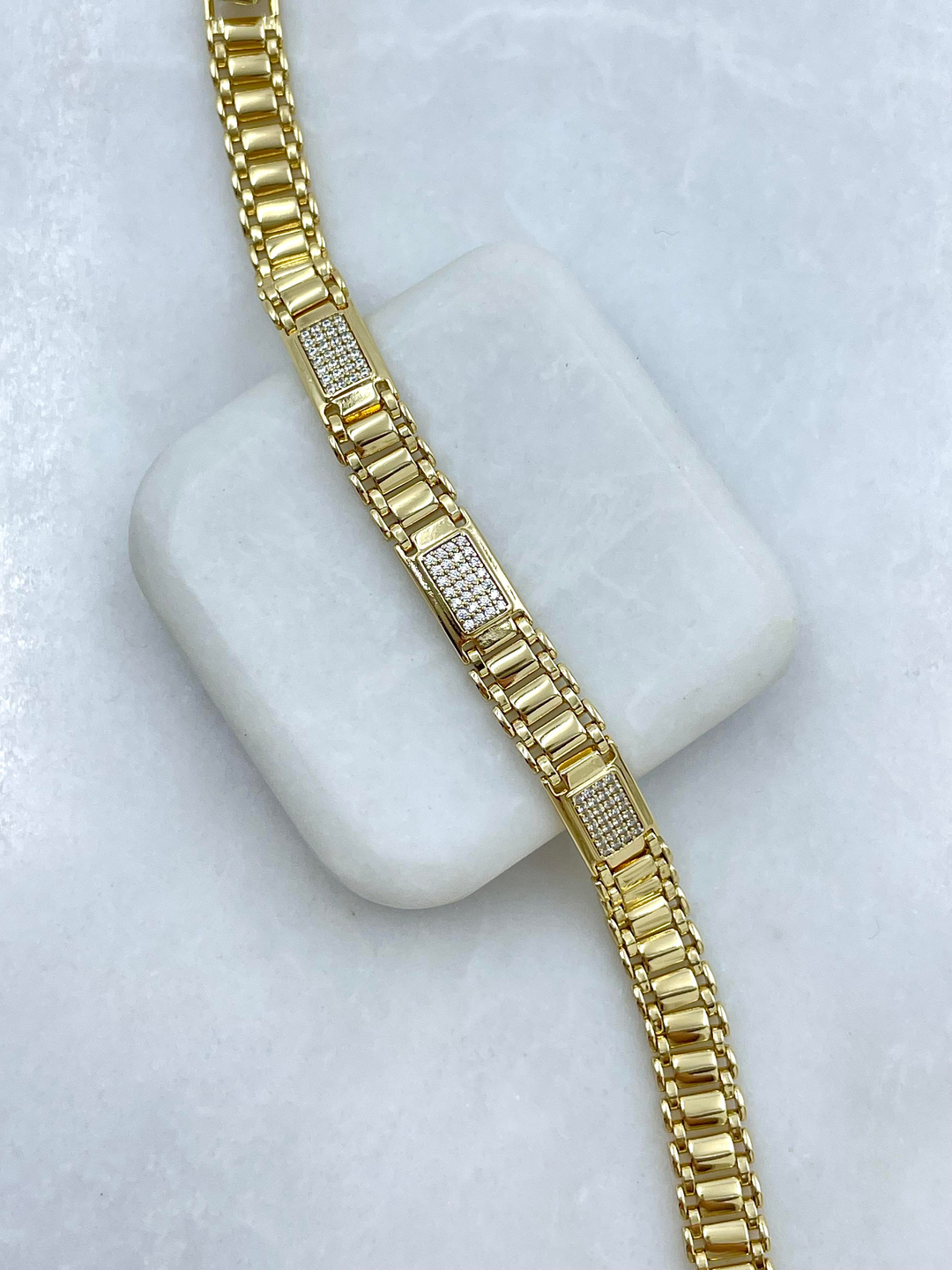 Özel Seri Zirkon Taşlı Plaka Model Kordon Bileklik Gold