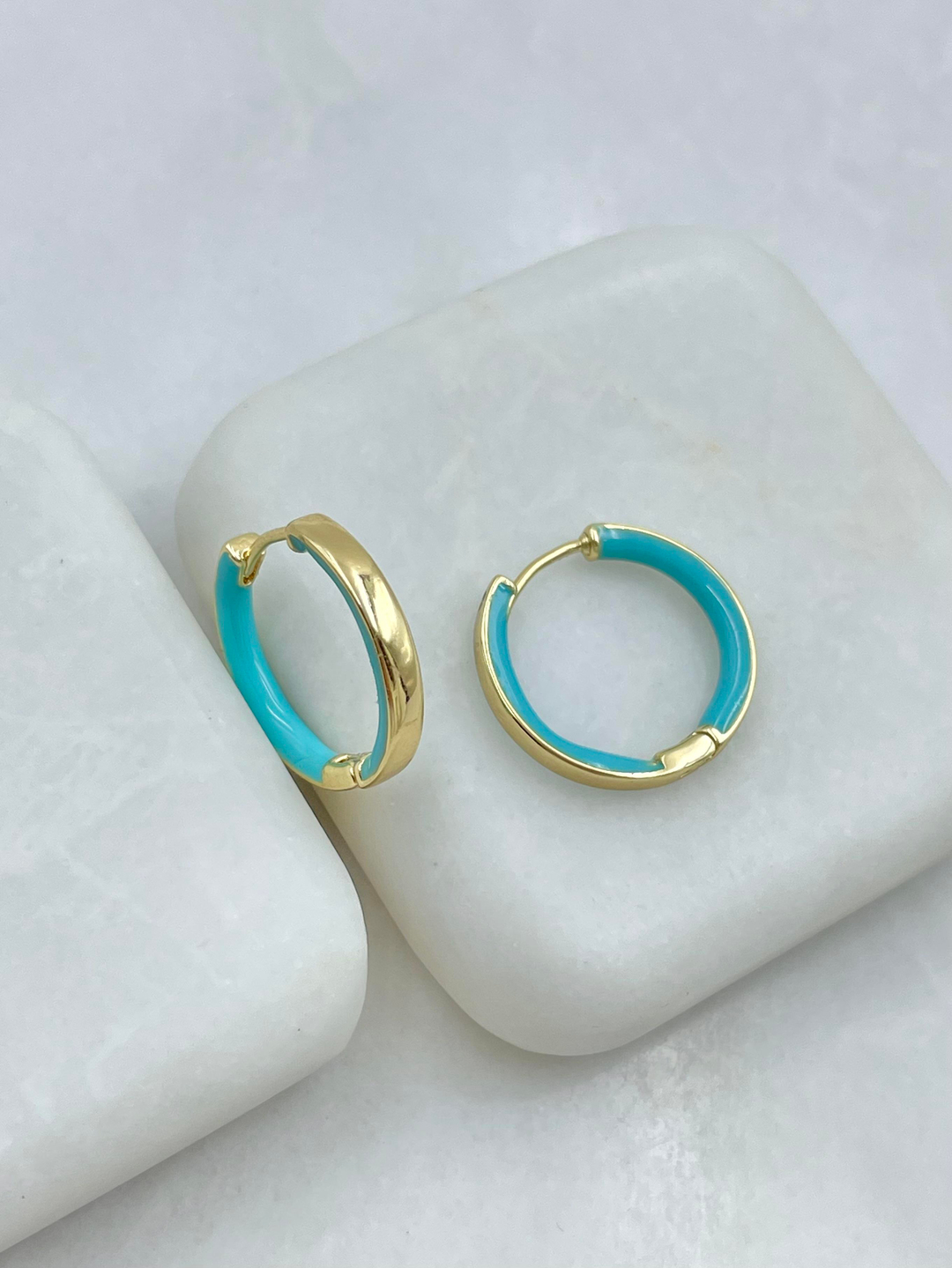 Özel Seri Turkuaz Mine Geçişli Basic Halka Küpe 1.9 cm Gold