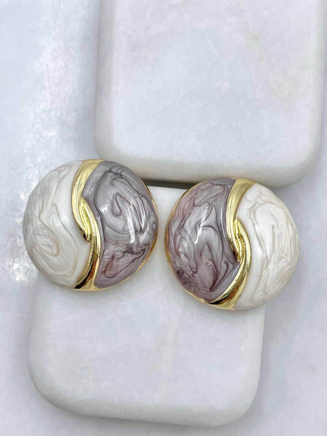 Altın Kaplama Epoksi Daire Model Vintage Küpe Gold