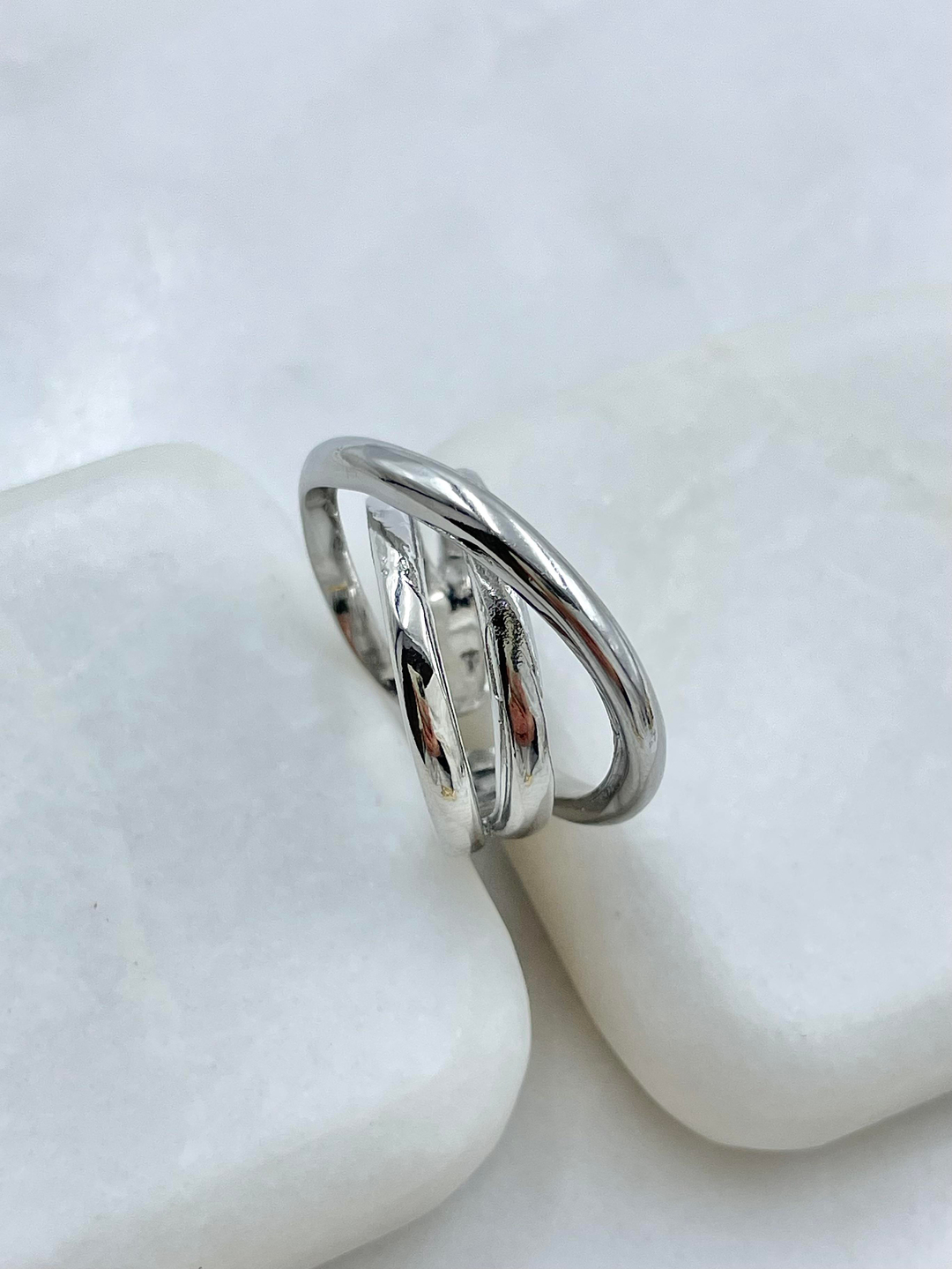 Altın Kaplama Halka Geçmeli Tasarım Yüzük Gümüş