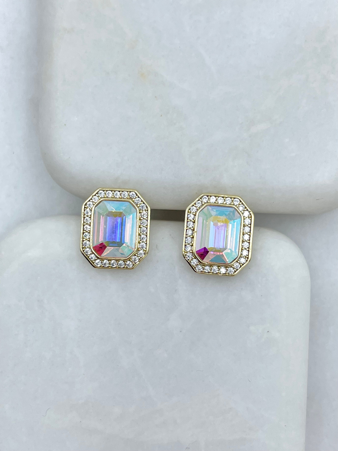 Özel Seri Swarovski Taşlı Baget Küpe Gold