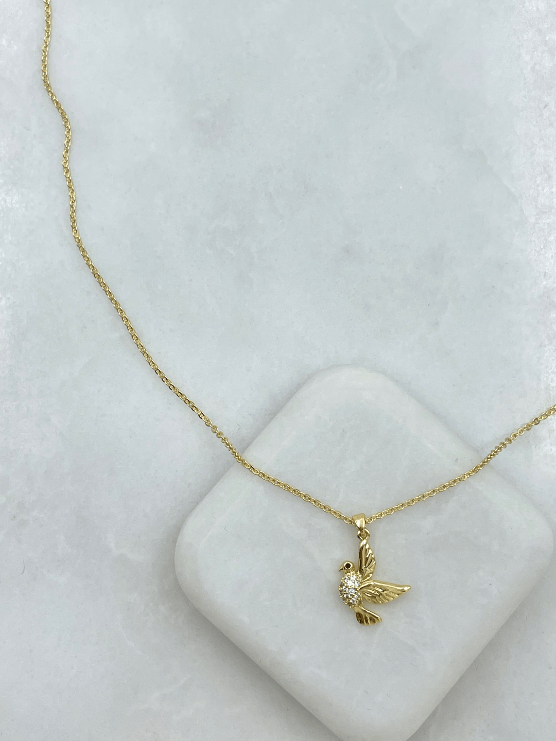 Altın Kaplama Gömme Taşlı Güvercin Model Kolye Gold