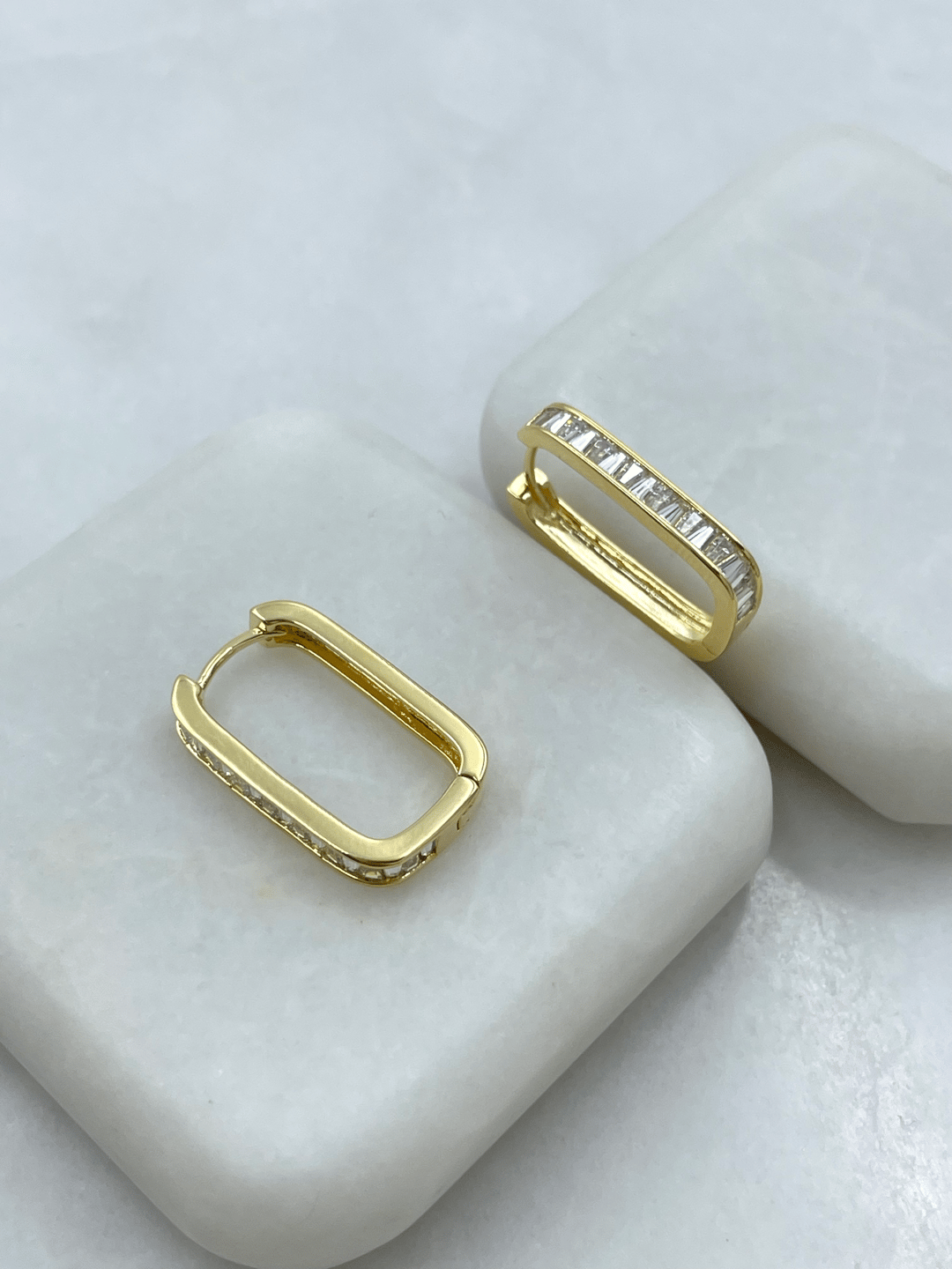 Özel Seri Swarovski Taşlı Dikdörtgen Küpe Gold