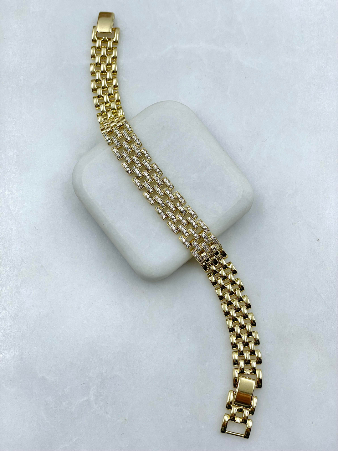 Özel Seri Gömme Taşlı Hasır Bileklik Gold