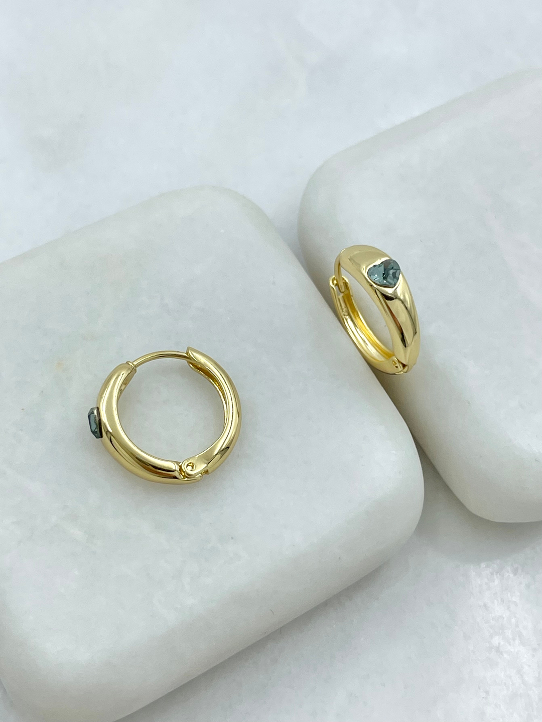 Özel Seri Swarovski Kalpli Basic Halka Küpe Gold