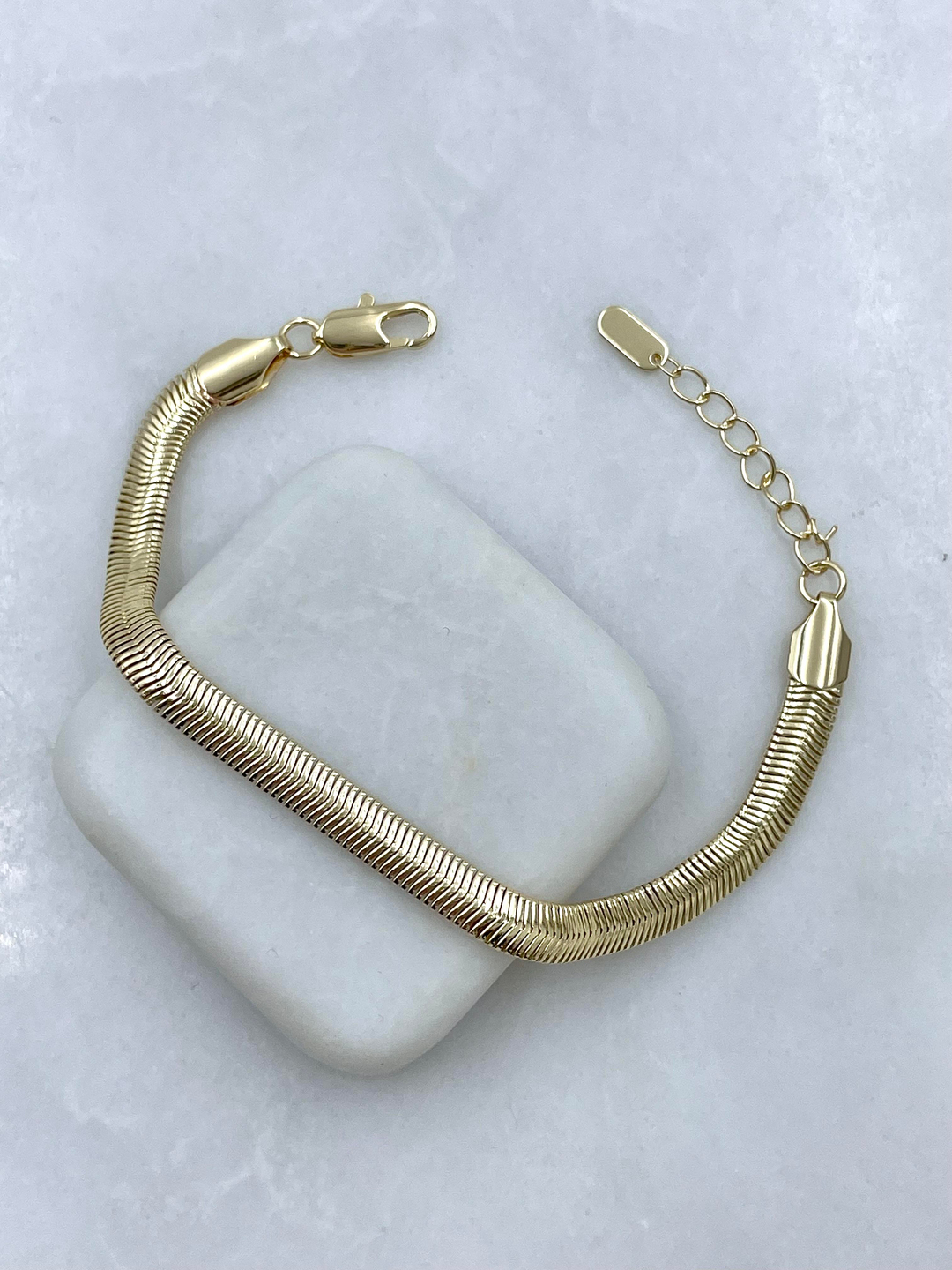 Altın Kaplama Yassı Yılan Zincir Bileklik Gold