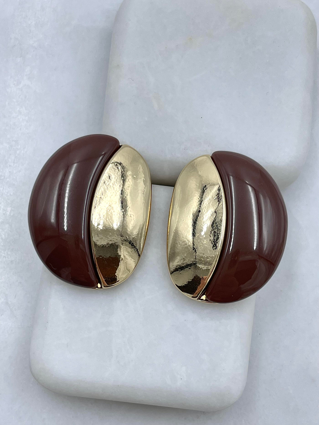 Altın Kaplama Gold Detaylı Tasarım Kahverengi Küpe Gold